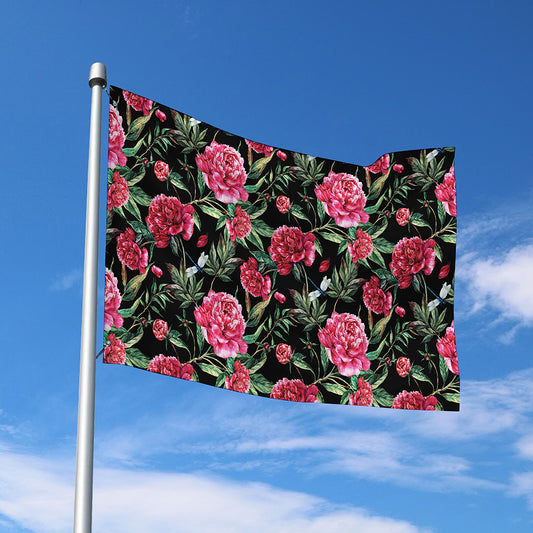 Watercolor Peony Pattern Print Polyester Flag