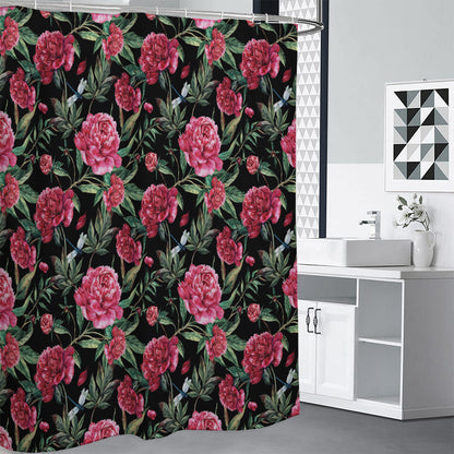 Watercolor Peony Pattern Print Premium Shower Curtain