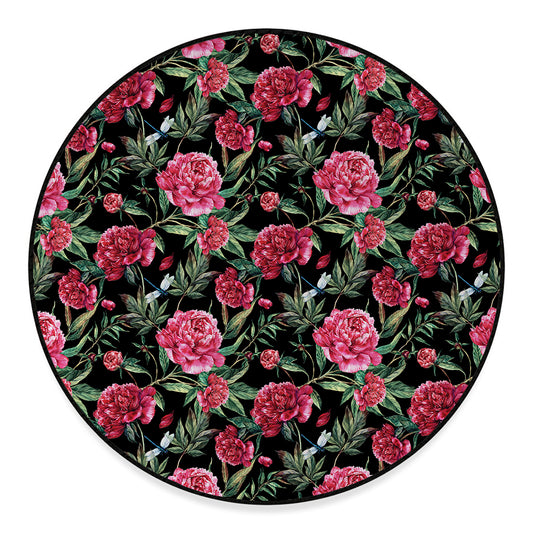 Watercolor Peony Pattern Print Round Floor Mat