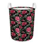 Watercolor Peony Pattern Print Round Laundry Basket