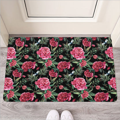Watercolor Peony Pattern Print Rubber Doormat
