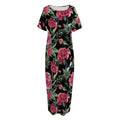 Watercolor Peony Pattern Print Short Sleeve Long Nightdress