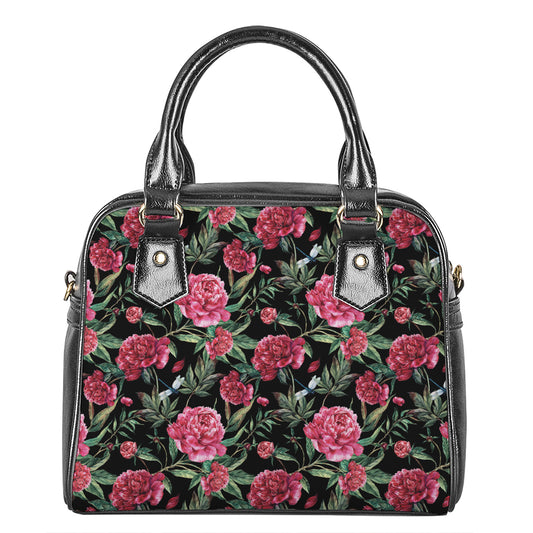 Watercolor Peony Pattern Print Shoulder Handbag