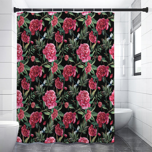 Watercolor Peony Pattern Print Shower Curtain