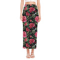Watercolor Peony Pattern Print Side Slit Maxi Skirt