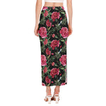 Watercolor Peony Pattern Print Side Slit Maxi Skirt