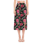 Watercolor Peony Pattern Print Side Slit Midi Skirt