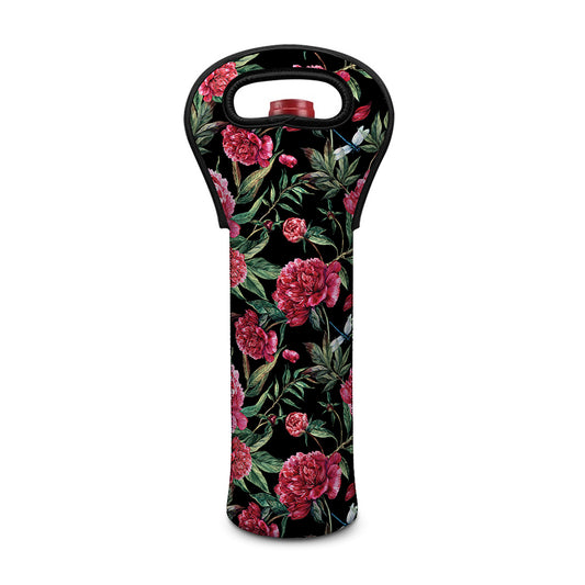 Watercolor Peony Pattern Print Single Neoprene Wine Tote