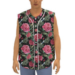 Watercolor Peony Pattern Print Sleeveless Baseball Jersey