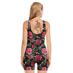 Watercolor Peony Pattern Print Sleeveless One Piece Swimsuit