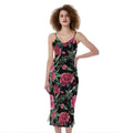 Watercolor Peony Pattern Print Slim Fit Midi Cami Dress