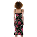 Watercolor Peony Pattern Print Slim Fit Midi Cami Dress