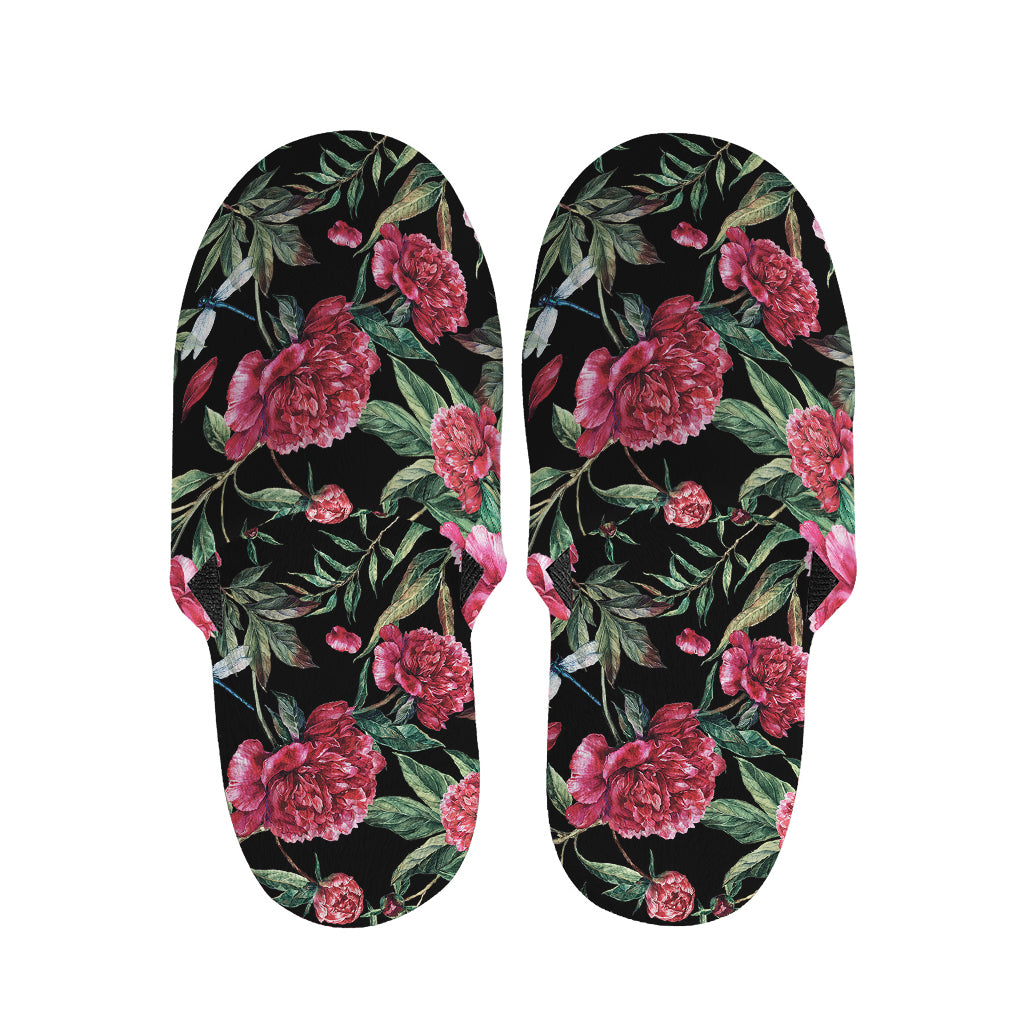 Watercolor Peony Pattern Print Slippers