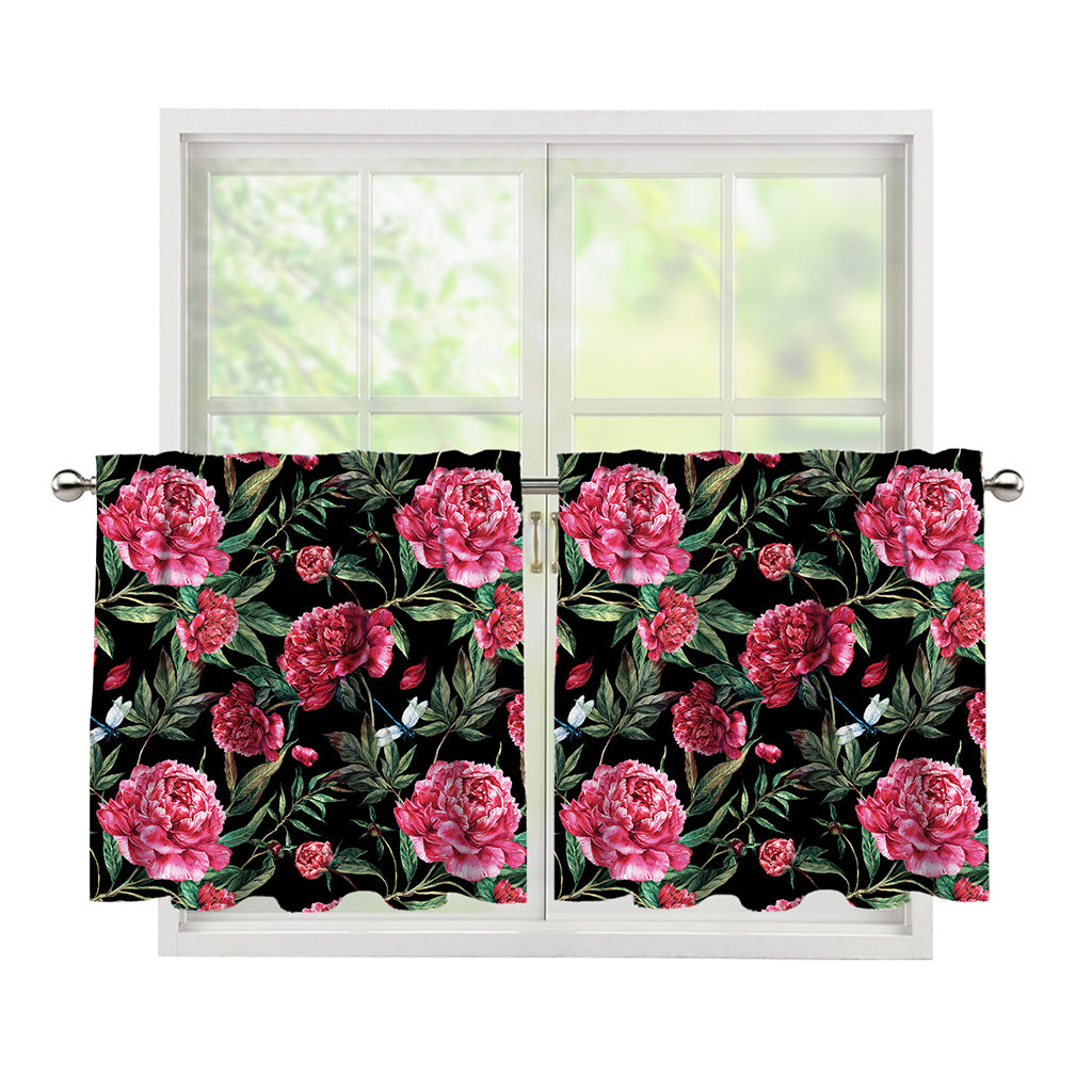 Watercolor Peony Pattern Print Tier Curtains