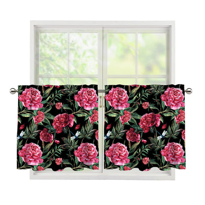 Watercolor Peony Pattern Print Tier Curtains