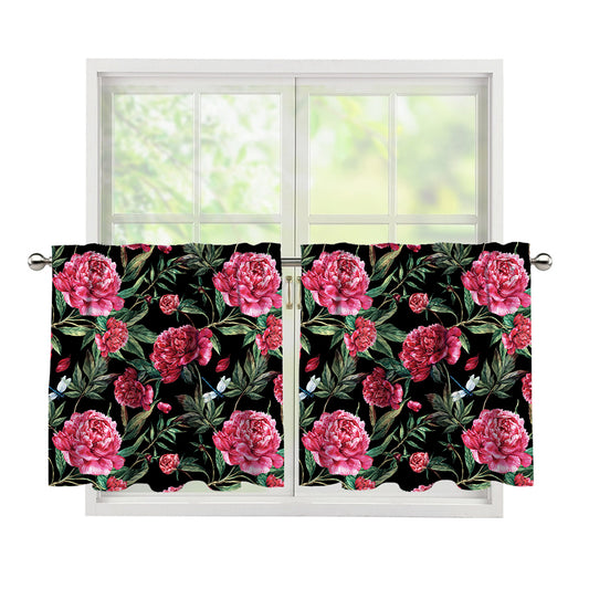 Watercolor Peony Pattern Print Tier Curtains