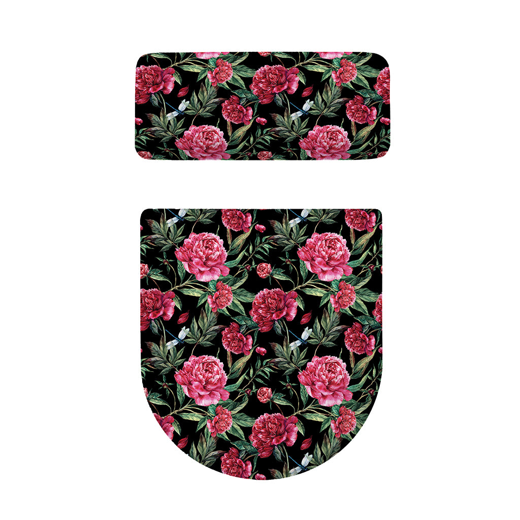 Watercolor Peony Pattern Print Toilet Lid And Tank Cover Set