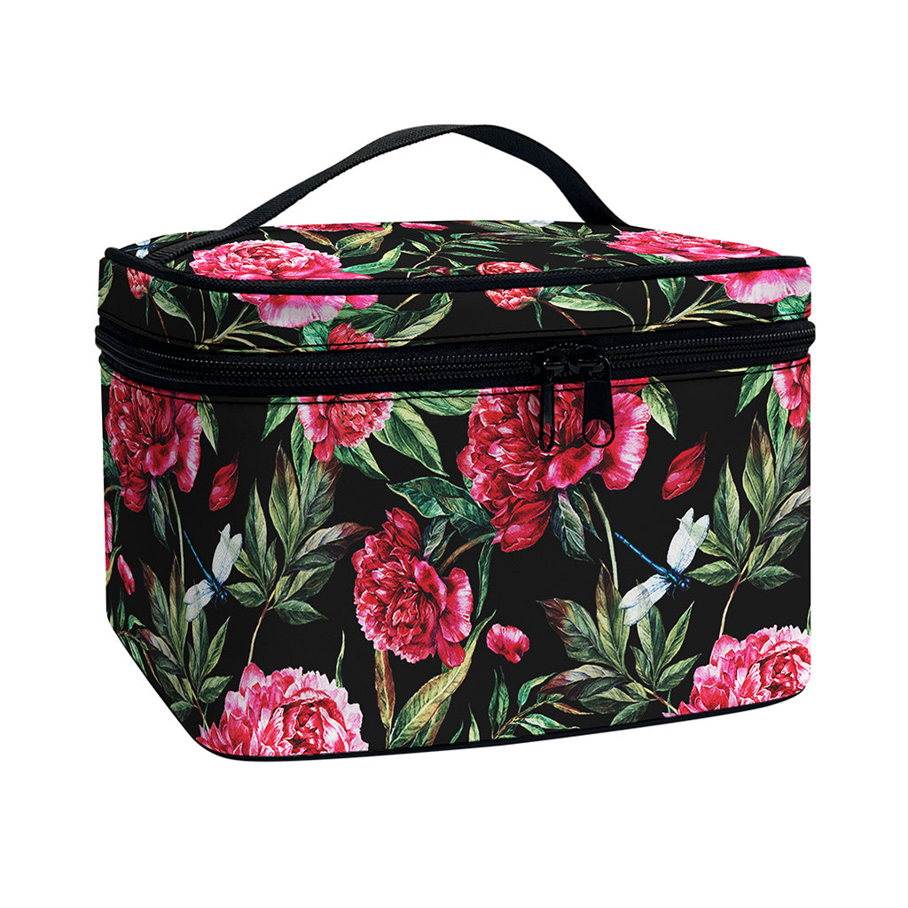 Watercolor Peony Pattern Print Travel Makeup Bag