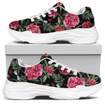 Watercolor Peony Pattern Print White Chunky Shoes
