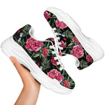 Watercolor Peony Pattern Print White Chunky Shoes