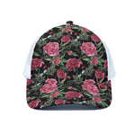 Watercolor Peony Pattern Print White Mesh Trucker Cap