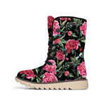 Watercolor Peony Pattern Print Winter Boots