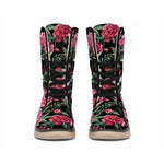 Watercolor Peony Pattern Print Winter Boots