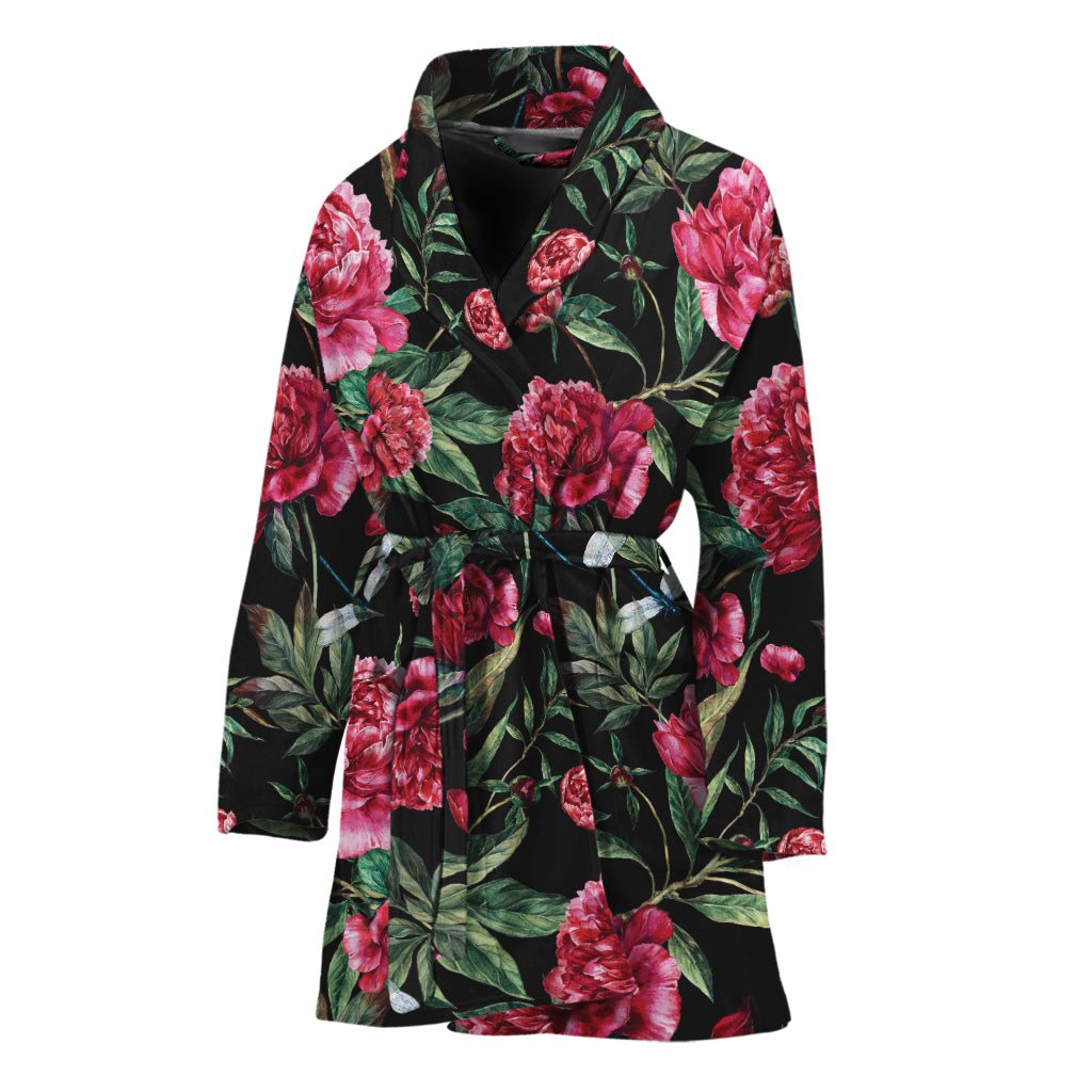 Watercolor Peony Pattern Print Women's Bathrobe