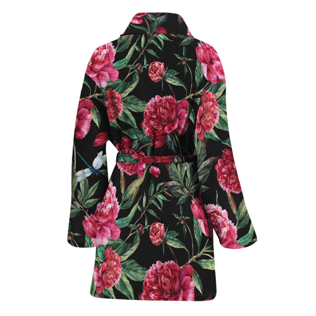 Watercolor Peony Pattern Print Women's Bathrobe