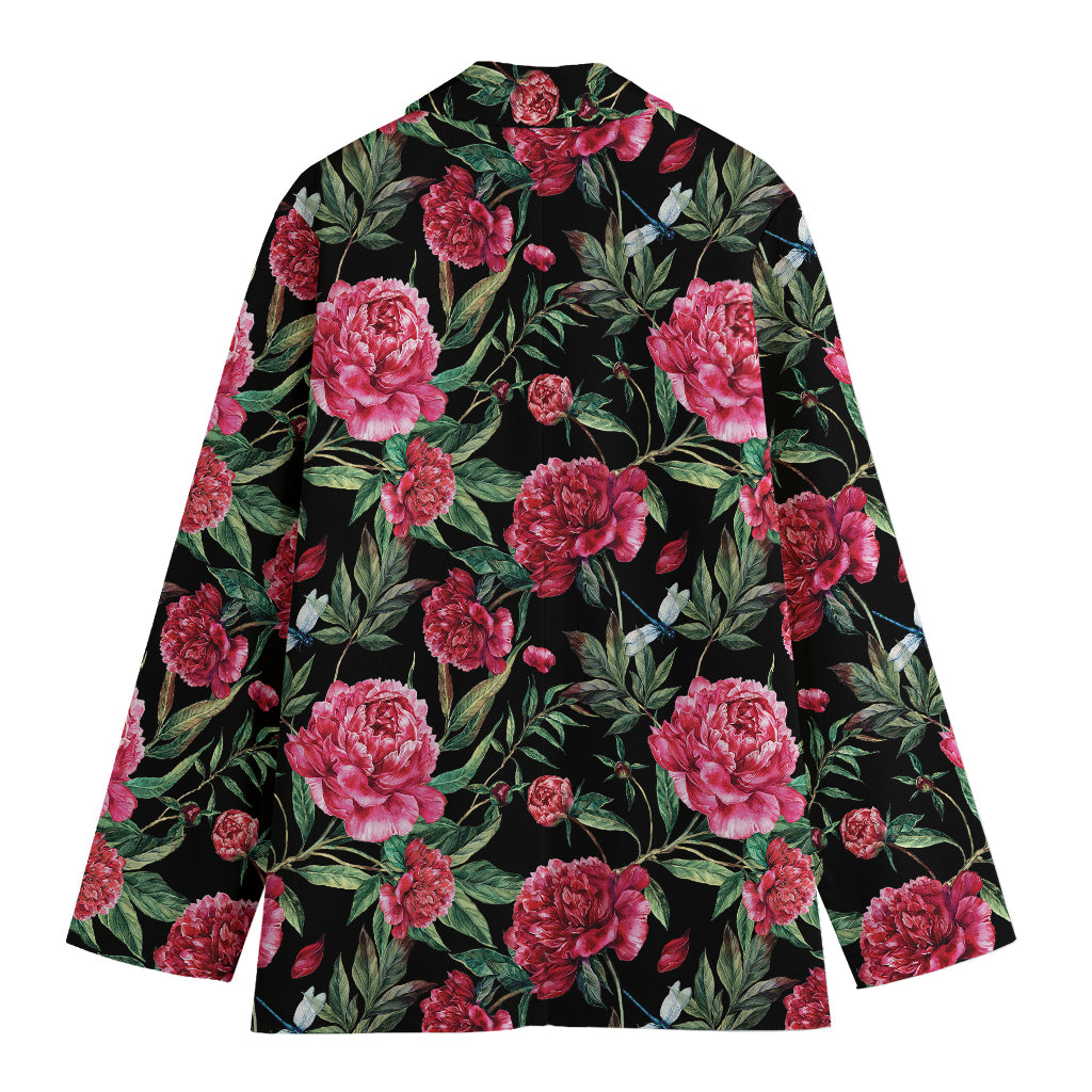Watercolor Peony Pattern Print Women's Blazer