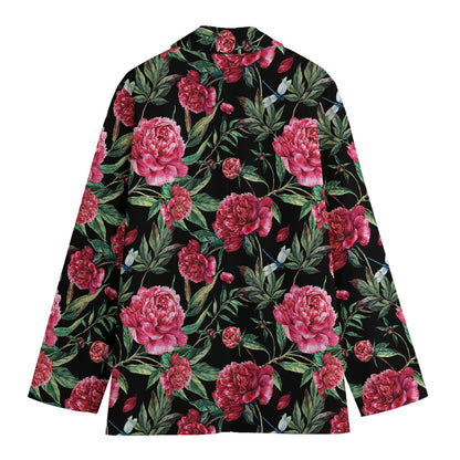 Watercolor Peony Pattern Print Women's Blazer
