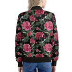 Watercolor Peony Pattern Print Women's Bomber Jacket