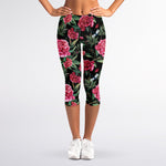 Watercolor Peony Pattern Print Women's Capri Leggings