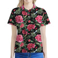 Watercolor Peony Pattern Print Women's Polo Shirt