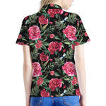 Watercolor Peony Pattern Print Women's Polo Shirt