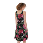 Watercolor Peony Pattern Print Women's Sleeveless Dress