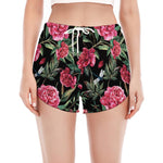 Watercolor Peony Pattern Print Women's Split Running Shorts