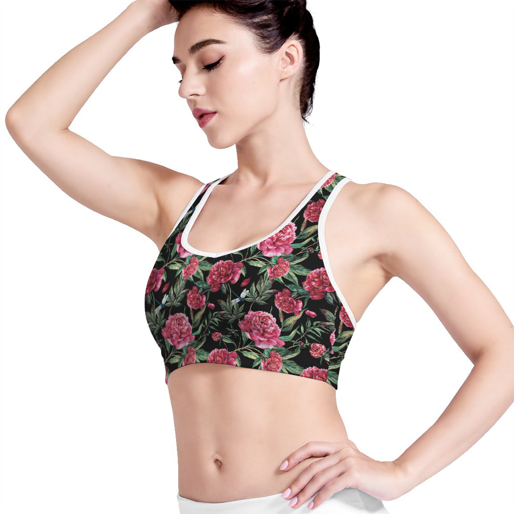 Watercolor Peony Pattern Print Women's Sports Bra