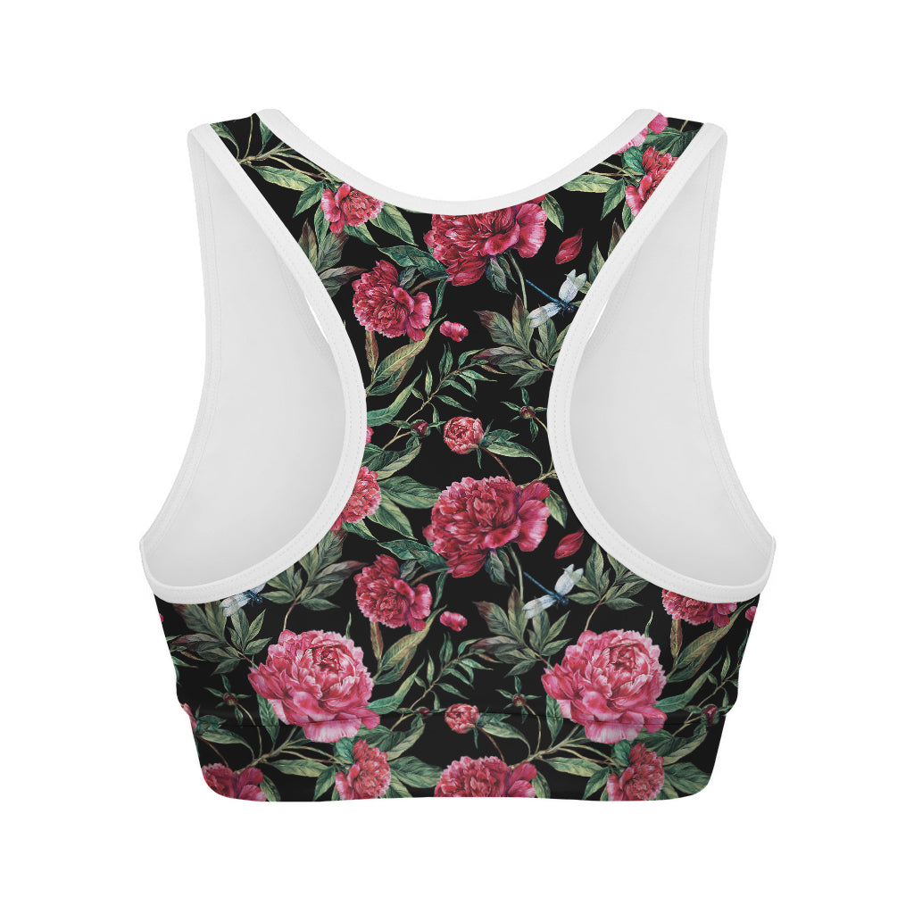 Watercolor Peony Pattern Print Women's Sports Bra