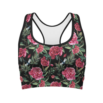 Watercolor Peony Pattern Print Women's Sports Bra