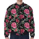 Watercolor Peony Pattern Print Zip Sleeve Bomber Jacket