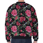 Watercolor Peony Pattern Print Zip Sleeve Bomber Jacket