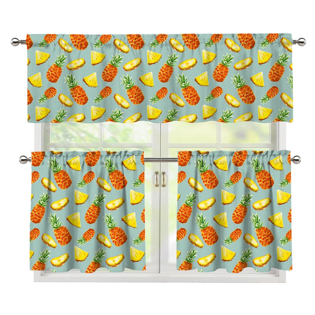 Watercolor Pineapple Pattern Print 3 Piece Kitchen Curtains
