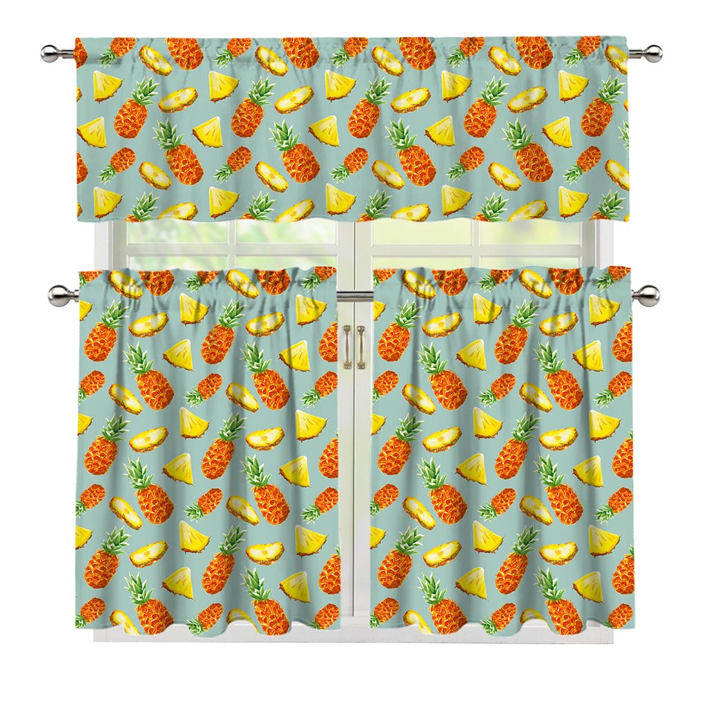 Watercolor Pineapple Pattern Print 3 Piece Kitchen Curtains