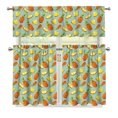 Watercolor Pineapple Pattern Print 3 Piece Kitchen Curtains