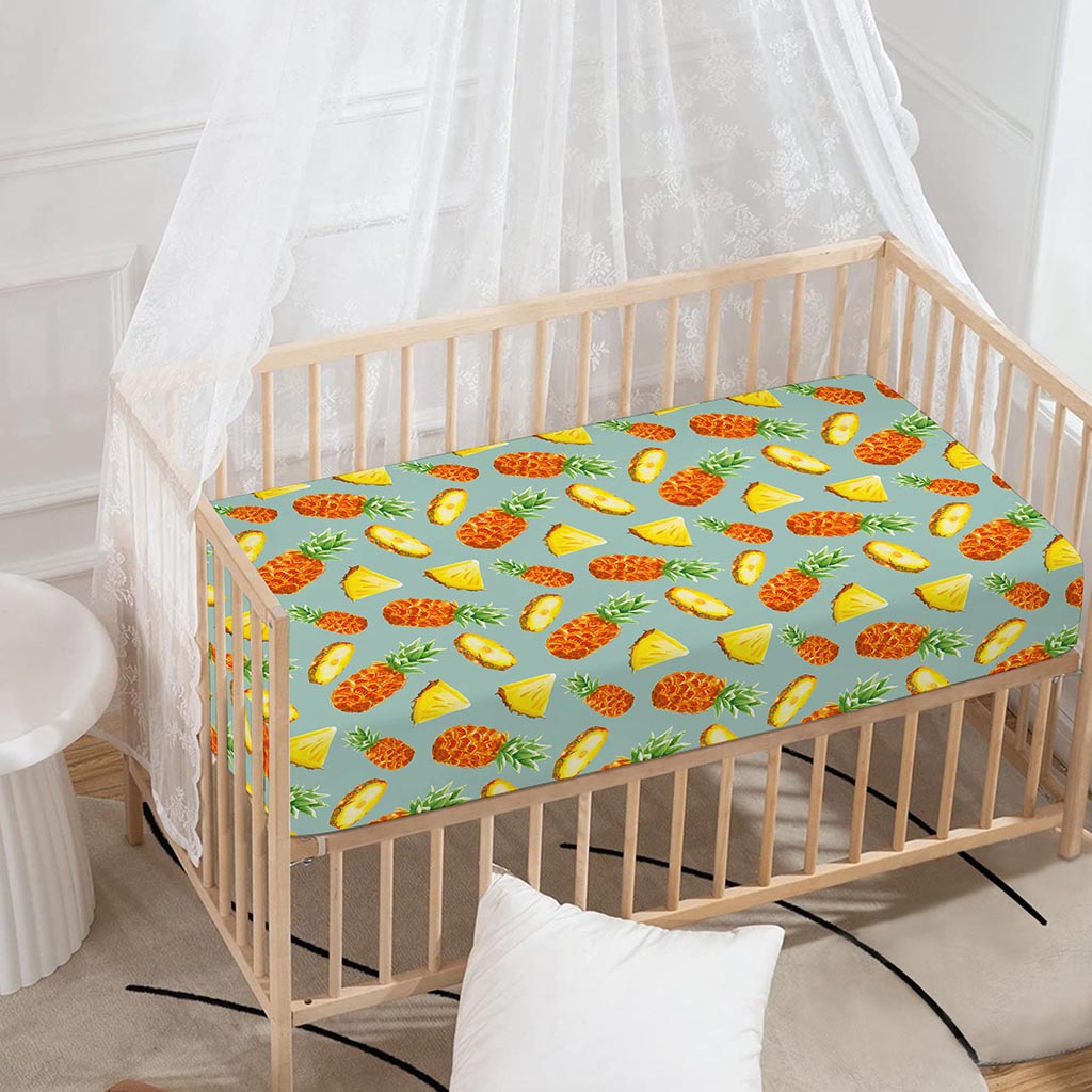 Watercolor Pineapple Pattern Print Baby Crib Sheet