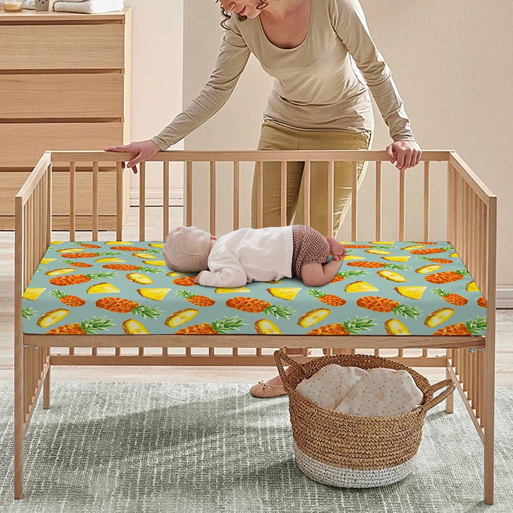 Watercolor Pineapple Pattern Print Baby Crib Sheet