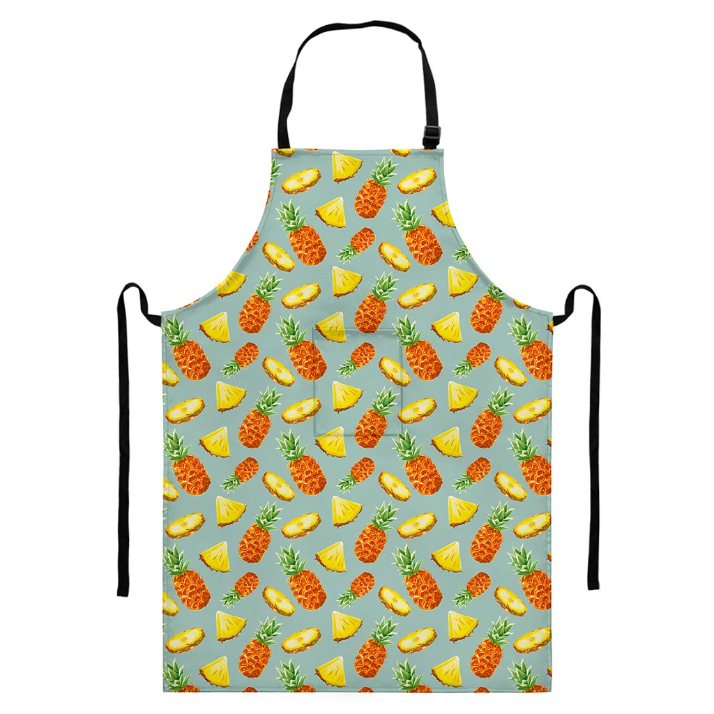Watercolor Pineapple Pattern Print Bib Apron With Pocket