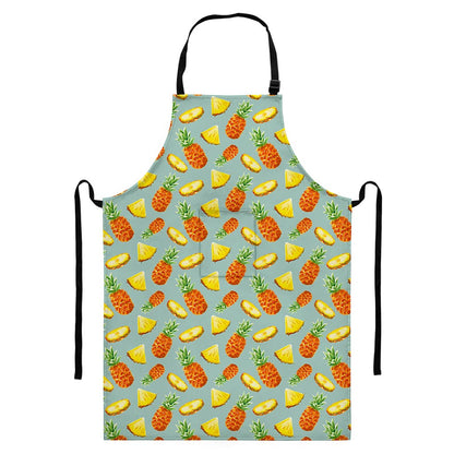 Watercolor Pineapple Pattern Print Bib Apron With Pocket