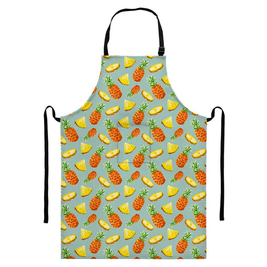 Watercolor Pineapple Pattern Print Bib Apron With Pocket